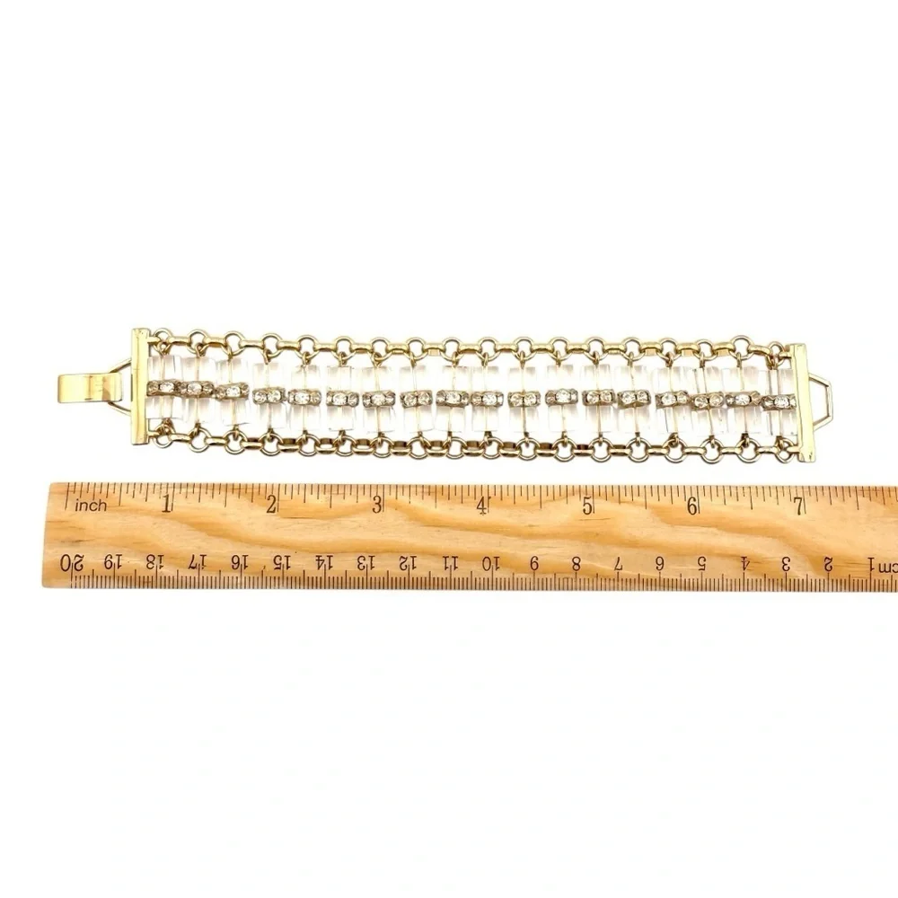J. Crew Gold Tone and Clear Double-Row Bracelet with Rhinestones